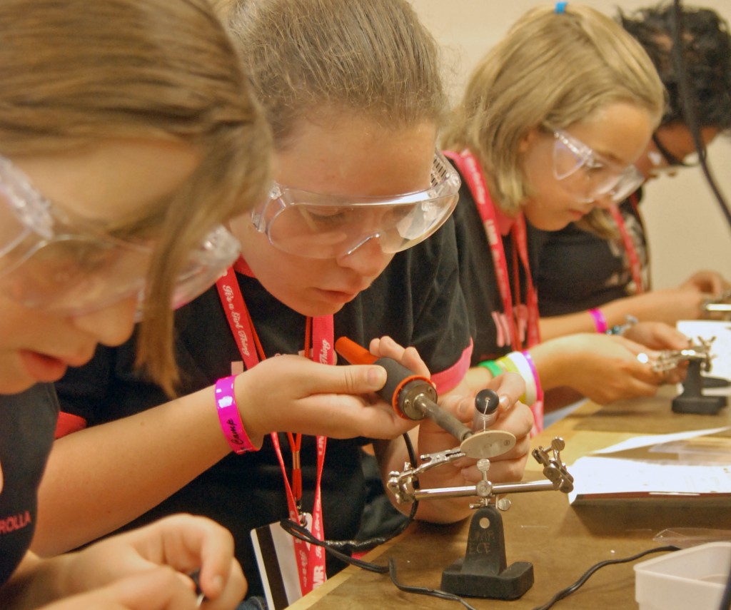 girls soldering